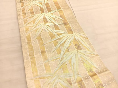 平和屋着物◎六通柄袋帯　笹竹文　金銀糸　正絹　逸品　BAAV5735hv
