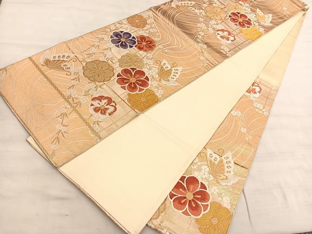 平和屋着物◎六通柄袋帯　唐織　花蝶文　金糸　正絹　逸品　BAAV5736hv