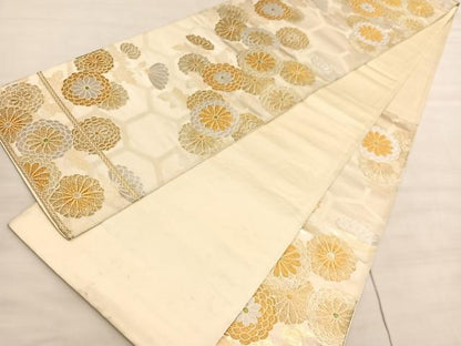平和屋着物◎六通柄袋帯　亀甲菊文　金銀糸　正絹　逸品　BAAV5744hv
