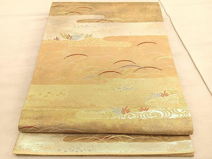 平和屋着物◎六通柄袋帯　唐織　みかげ錦　流水芝草文　金銀糸　正絹　逸品　BAAV5759hv