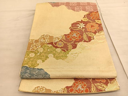 平和屋着物◎六通柄袋帯　唐織　道長花唐草文　金糸　正絹　逸品　BAAV5769hv