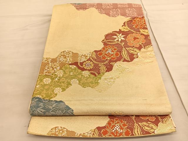 平和屋着物◎六通柄袋帯　唐織　道長花唐草文　金糸　正絹　逸品　BAAV5769hv