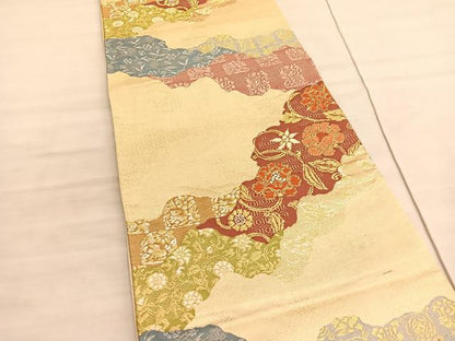 平和屋着物◎六通柄袋帯　唐織　道長花唐草文　金糸　正絹　逸品　BAAV5769hv