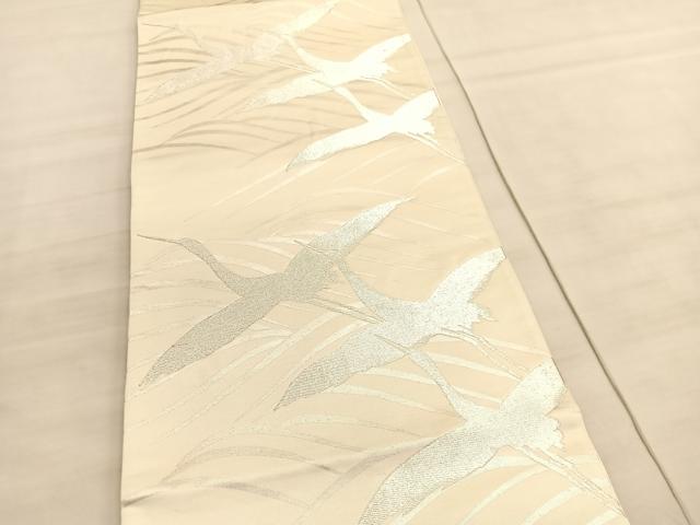 平和屋着物◎六通柄袋帯　立波飛鶴文　銀糸　正絹　逸品　BAAV5772hv