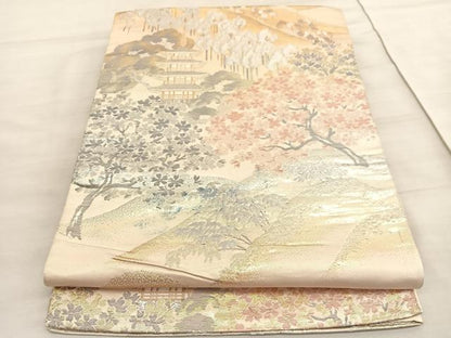 平和屋着物◎六通柄袋帯　京名所　プラチナ二重箔　正絹　逸品　BAAV5774hv