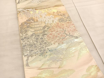 平和屋着物◎六通柄袋帯　京名所　プラチナ二重箔　正絹　逸品　BAAV5774hv