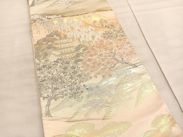 平和屋着物◎六通柄袋帯　京名所　プラチナ二重箔　正絹　逸品　BAAV5774hv