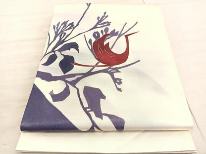 平和屋着物◎太鼓柄袋帯　飛鶴枝花文　金彩　引箔　正絹　逸品　BAAV5791hv