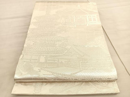 平和屋着物◎六通柄袋帯　名所風景文　銀糸　正絹　逸品　未使用　BAAV5793hv