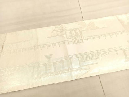 平和屋着物◎六通柄袋帯　名所風景文　銀糸　正絹　逸品　未使用　BAAV5793hv