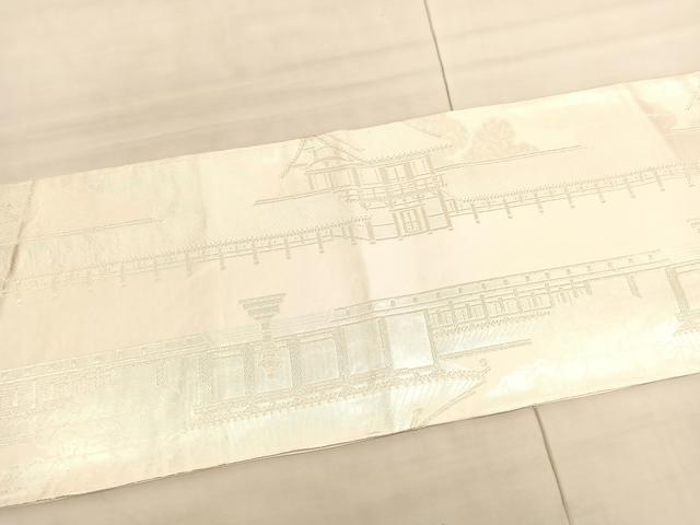 平和屋着物◎六通柄袋帯　名所風景文　銀糸　正絹　逸品　未使用　BAAV5793hv