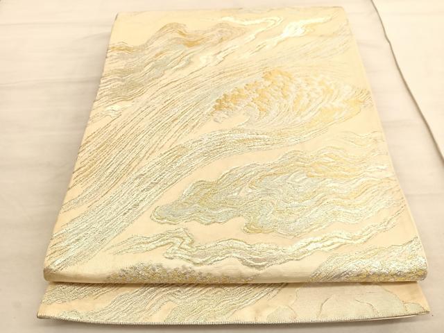 平和屋着物◎西陣　六通柄袋帯　唐織　流水文様　金銀糸　正絹　逸品　BAAV5795hv