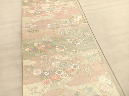 平和屋着物◎西陣　服部織物謹製　六通柄袋帯　唐織　鴛鴦花文　銀糸　正絹　逸品　BAAV5796hv