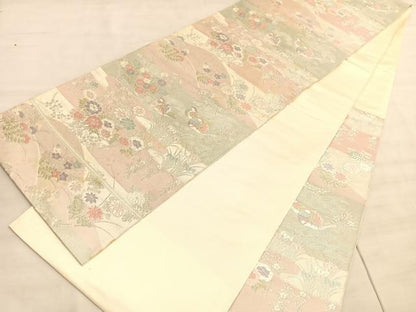 平和屋着物◎西陣　服部織物謹製　六通柄袋帯　唐織　鴛鴦花文　銀糸　正絹　逸品　BAAV5796hv