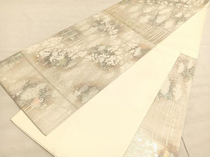 平和屋着物◎六通柄袋帯　古京錦　樹林文　二重引箔　銀糸　正絹　逸品　BAAV5800hv