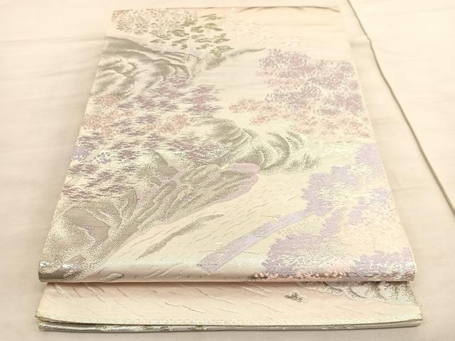 平和屋着物◎六通柄袋帯　唐織　保津峡遠望　プラチナ二重箔錦　正絹　逸品　BAAV5802hv