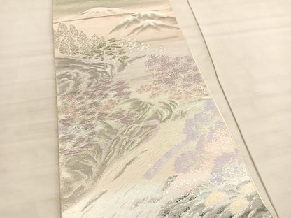 平和屋着物◎六通柄袋帯　唐織　保津峡遠望　プラチナ二重箔錦　正絹　逸品　BAAV5802hv