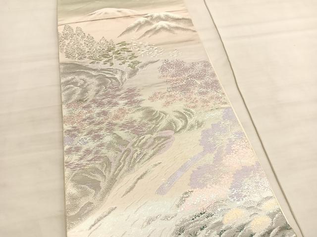 平和屋着物◎六通柄袋帯　唐織　保津峡遠望　プラチナ二重箔錦　正絹　逸品　BAAV5802hv