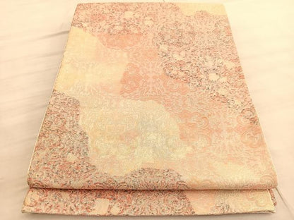 平和屋着物◎六通柄袋帯　花唐草文　銀糸　正絹　逸品　BAAV5808hv
