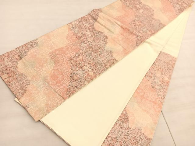 平和屋着物◎六通柄袋帯　花唐草文　銀糸　正絹　逸品　BAAV5808hv