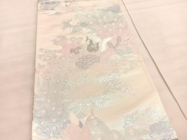 平和屋着物◎六通柄袋帯　唐織　牡丹孔雀文　九百プラチナ　正絹　逸品　BAAV5810hv