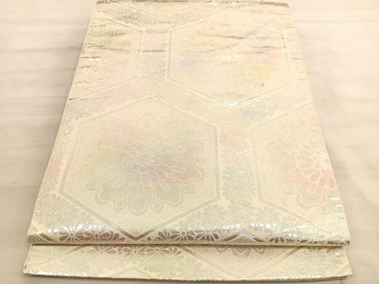 平和屋着物◎六通柄袋帯　菊華亀甲紋　銀糸　やまとオリジナル　正絹　逸品　BAAV5813hv