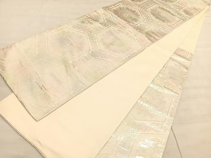 平和屋着物◎六通柄袋帯　菊華亀甲紋　銀糸　やまとオリジナル　正絹　逸品　BAAV5813hv