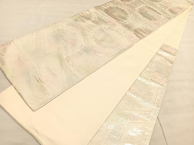 平和屋着物◎六通柄袋帯　菊華亀甲紋　銀糸　やまとオリジナル　正絹　逸品　BAAV5813hv