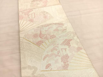 平和屋着物◎900織佐賀錦　六通柄袋帯　扇面孔雀花文　金銀糸　正絹　逸品　BAAV5814hv