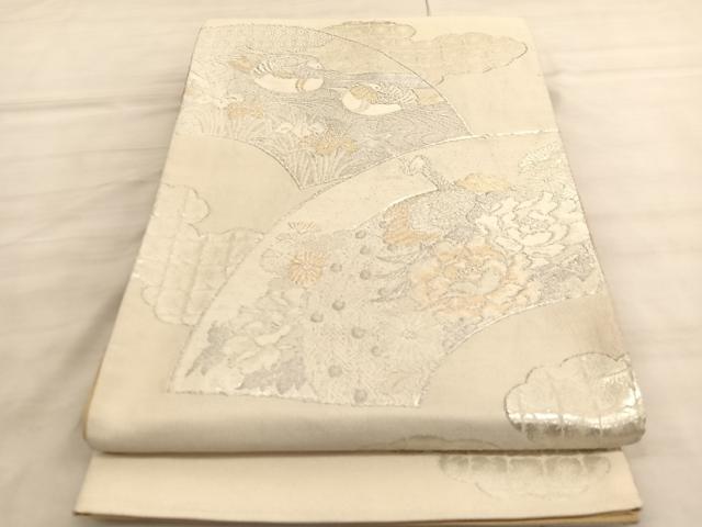 平和屋着物◎西陣　美保姿　染色図案家　橋閑歩　両面　全通柄袋帯　地紙花鳥文　金銀糸　正絹　逸品　BAAV5815hv