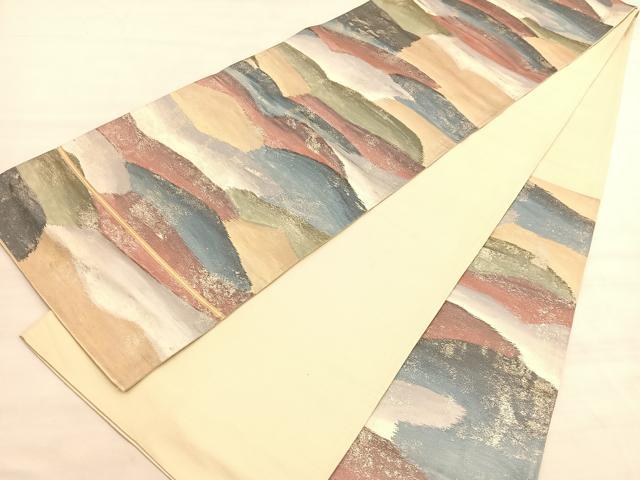 平和屋着物◎六通柄袋帯　重ね山文　金銀糸　引箔　正絹　逸品　BAAV5820hv