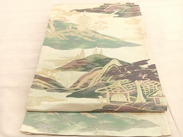 平和屋着物◎六通柄　京袋帯　風景文　金銀糸　正絹　逸品　BAAV5830hv