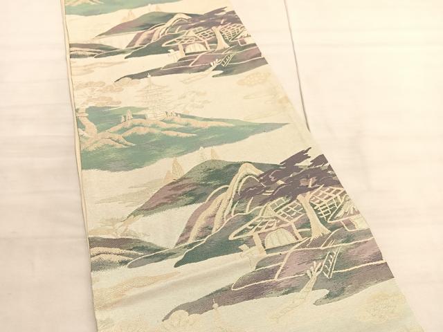 平和屋着物◎六通柄　京袋帯　風景文　金銀糸　正絹　逸品　BAAV5830hv
