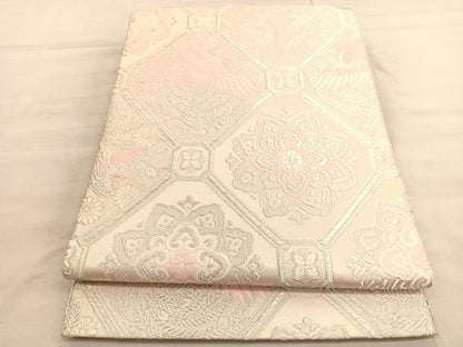 平和屋着物◎六通柄袋帯　唐織　鳳凰菱天井花文　銀糸　正絹　逸品　BAAV5845hv