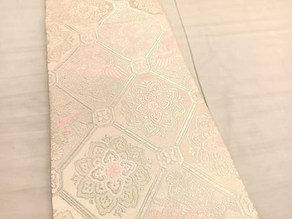 平和屋着物◎六通柄袋帯　唐織　鳳凰菱天井花文　銀糸　正絹　逸品　BAAV5845hv