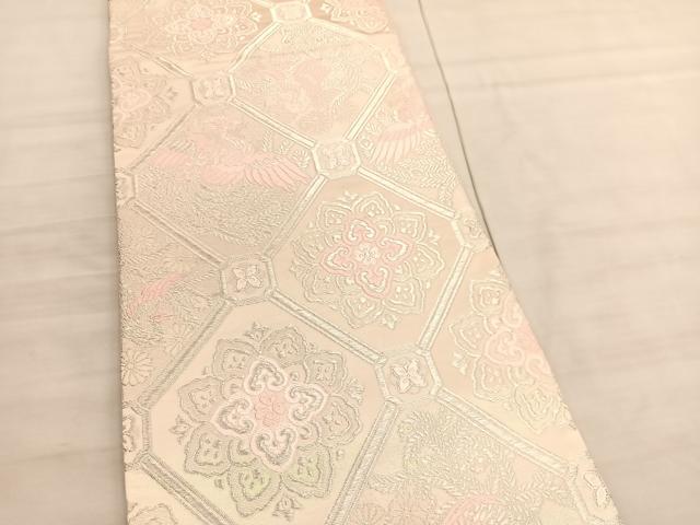 平和屋着物◎六通柄袋帯　唐織　鳳凰菱天井花文　銀糸　正絹　逸品　BAAV5845hv