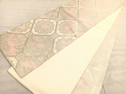 平和屋着物◎六通柄袋帯　唐織　鳳凰菱天井花文　銀糸　正絹　逸品　BAAV5845hv