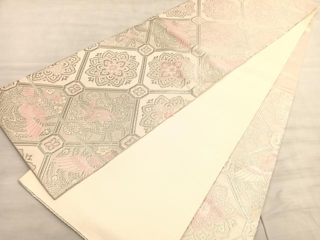 平和屋着物◎六通柄袋帯　唐織　鳳凰菱天井花文　銀糸　正絹　逸品　BAAV5845hv