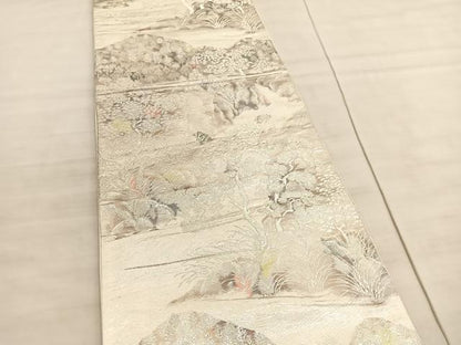 平和屋着物◎六通柄袋帯　古京錦　風景文　二重引箔　銀糸　正絹　逸品　BAAV5846hv