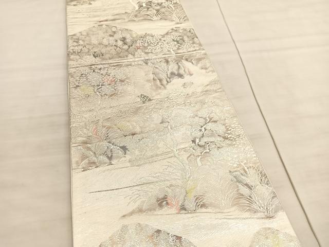 平和屋着物◎六通柄袋帯　古京錦　風景文　二重引箔　銀糸　正絹　逸品　BAAV5846hv