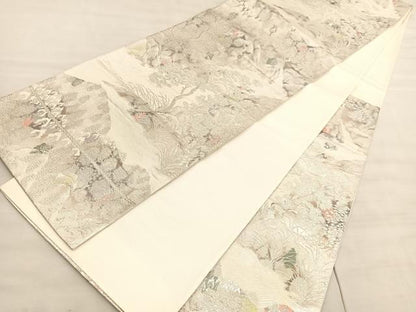 平和屋着物◎六通柄袋帯　古京錦　風景文　二重引箔　銀糸　正絹　逸品　BAAV5846hv