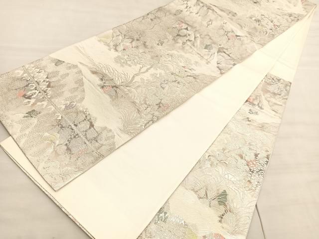 平和屋着物◎六通柄袋帯　古京錦　風景文　二重引箔　銀糸　正絹　逸品　BAAV5846hv
