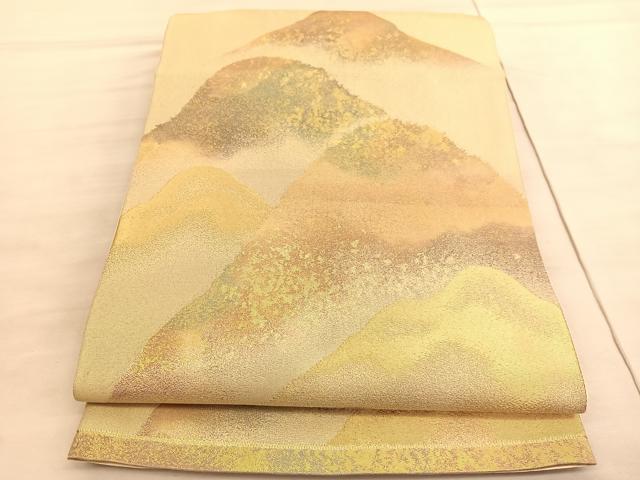 平和屋着物◎六通柄袋帯　遠山文　金糸　正絹　逸品　BAAV5848hv