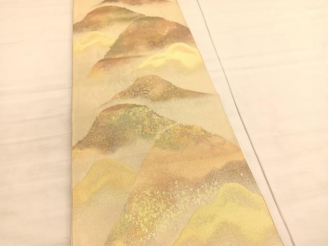 平和屋着物◎六通柄袋帯　遠山文　金糸　正絹　逸品　BAAV5848hv