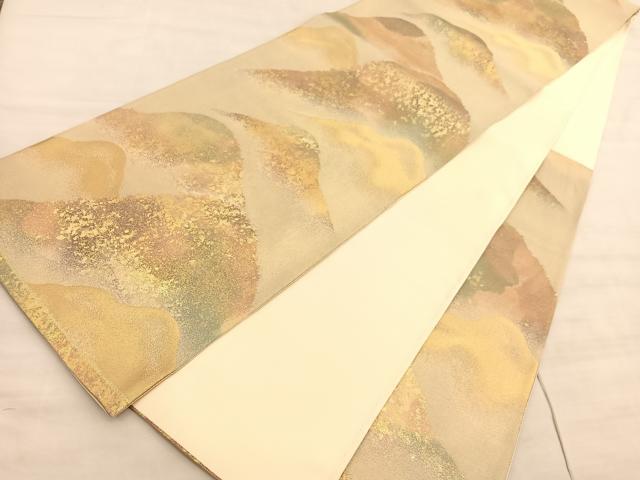 平和屋着物◎六通柄袋帯　遠山文　金糸　正絹　逸品　BAAV5848hv