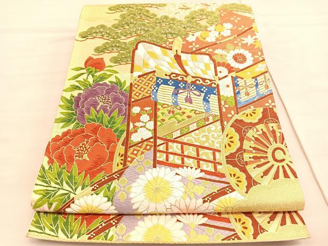 平和屋着物◎六通柄袋帯　唐織　花車瑞雲　金銀糸　正絹　逸品　BAAV5849hv