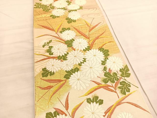 平和屋着物◎六通柄袋帯　唐織　籬流水菊文　金糸　正絹　逸品　BAAV5854hv