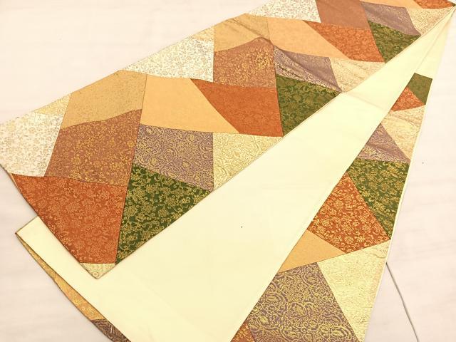 平和屋着物◎六通柄袋帯　切嵌　花唐草文　金糸　正絹　逸品　BAAV5859hv