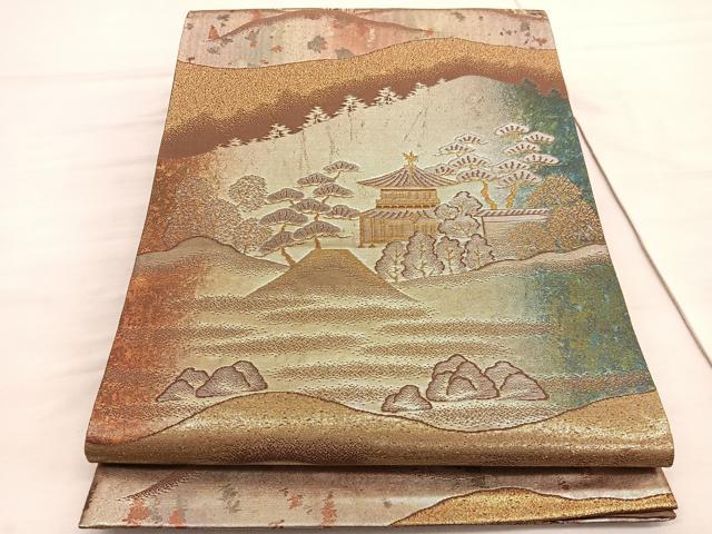 平和屋着物◎六通柄袋帯　古都　風景文　金銀糸　引箔　正絹　逸品　BAAV5861hv