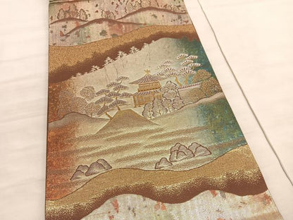 平和屋着物◎六通柄袋帯　古都　風景文　金銀糸　引箔　正絹　逸品　BAAV5861hv